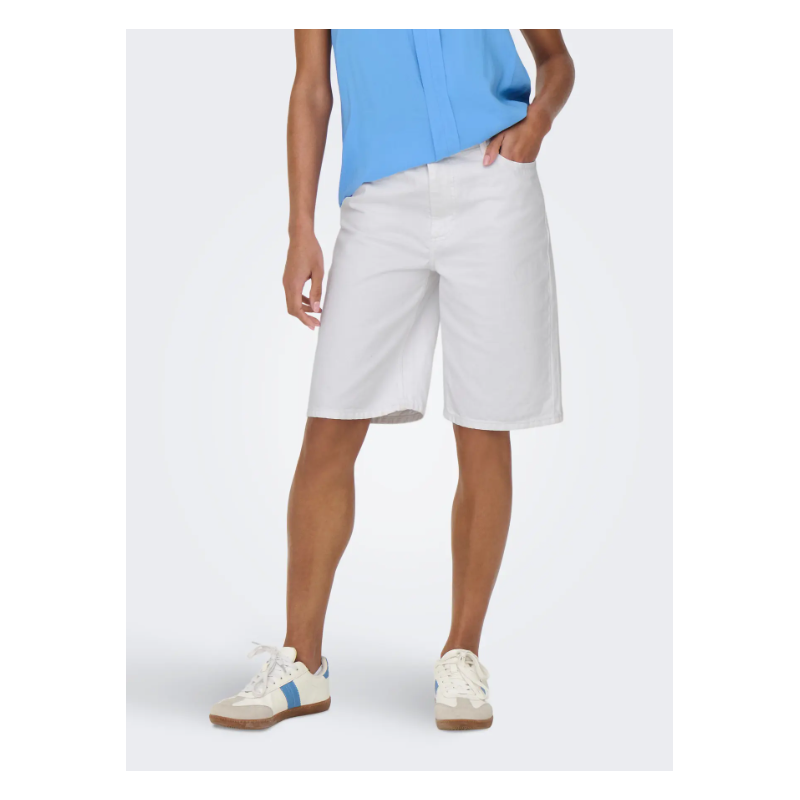 ONLY Sonny Højtaljede Brede Denim Shorts - Hvid