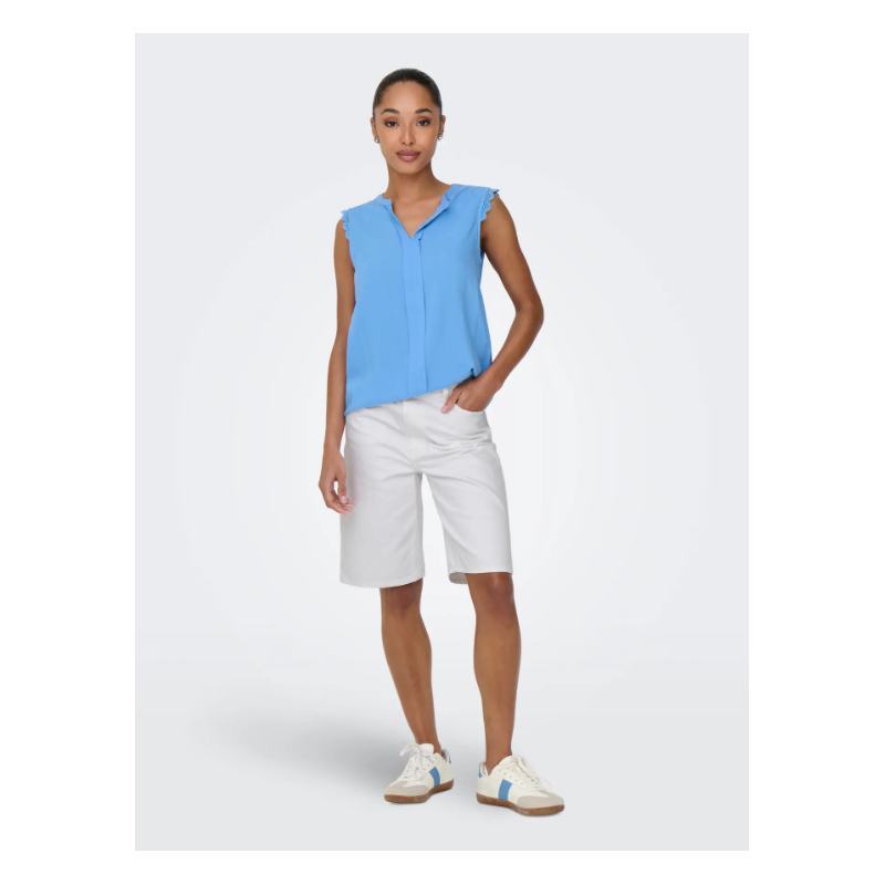 ONLY Sonny Højtaljede Brede Denim Shorts - Hvid