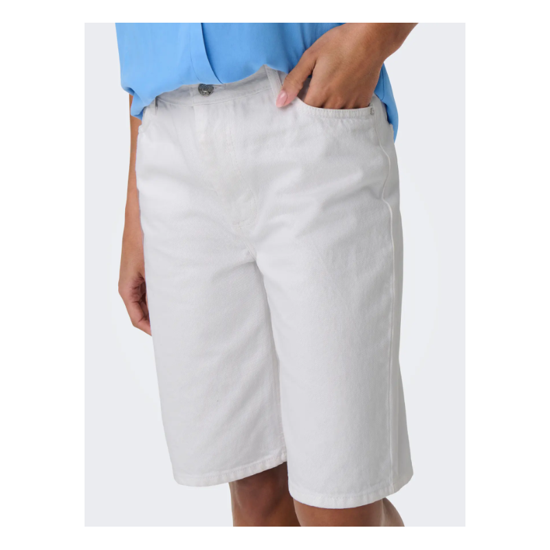 ONLY Sonny Højtaljede Brede Denim Shorts - Hvid