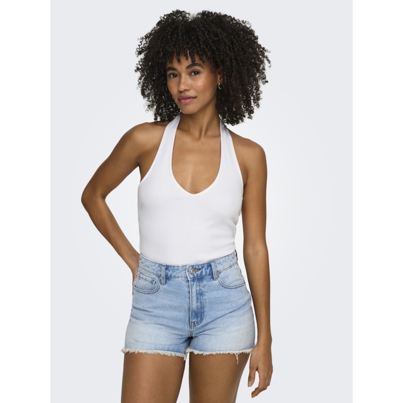 ONLY Malia S/L Halterneck Top - Bright White