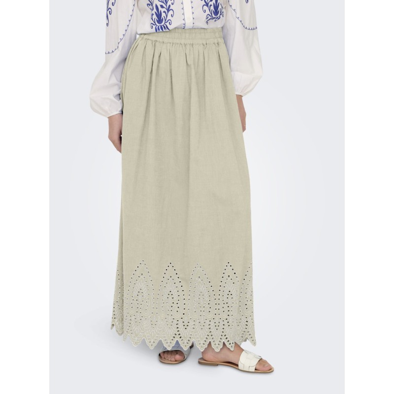 ONLY Tulum Broderi Anglaise Maxi Nederdel - Olive Gray