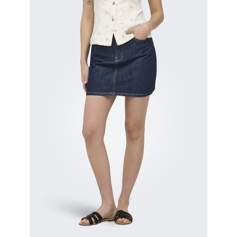 ONLY Stella Kort Denim Nederdel - Dark Blue Denim