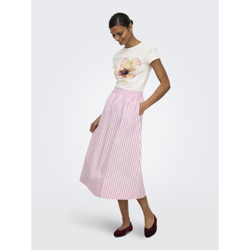 JDY Mio Højtaljede Midi Nederdel - Chalk Pink / Fig