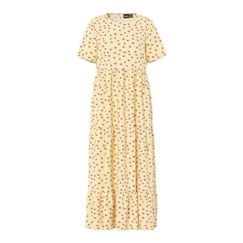 PIECES Evie Kortærmet Ankel Kjole - French Vanilla