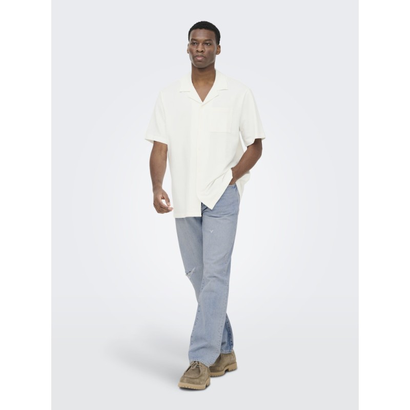 ONLY & SONS Kian Seersucker Kortærmet Skjorte - Cloud Dancer