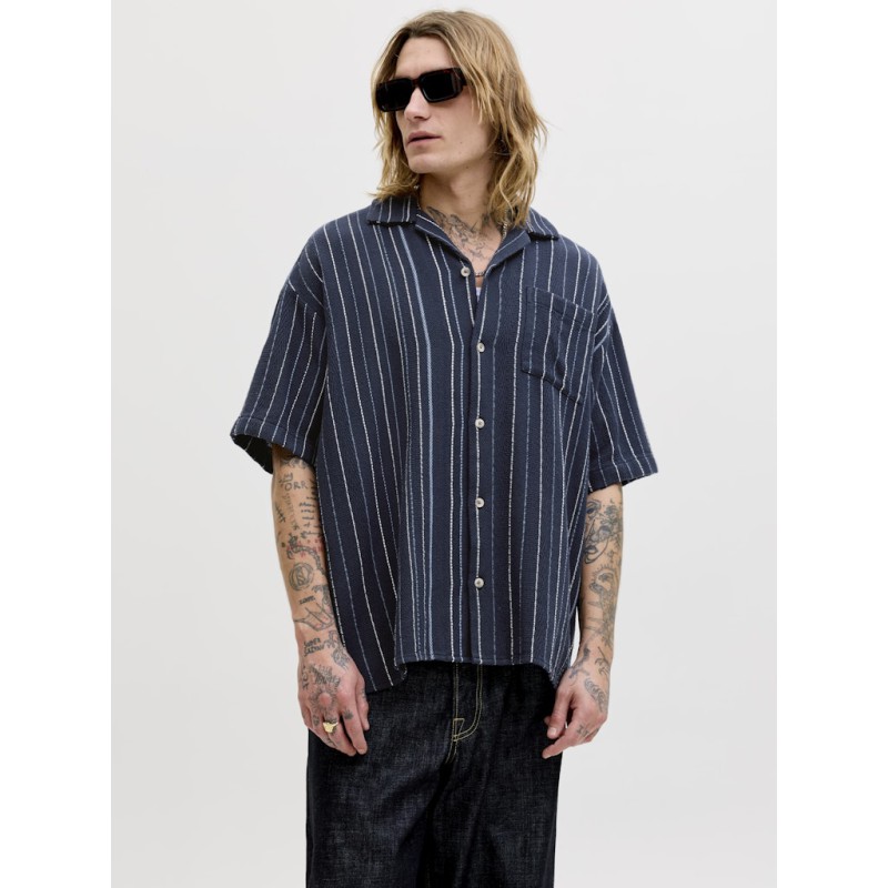 JACK & JONES Bradley kortærmet stribet skjorte - Navy Blazer