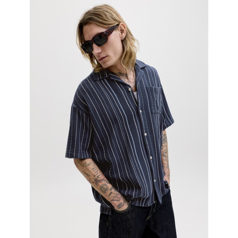 JACK & JONES Bradley kortærmet stribet skjorte - Navy Blazer