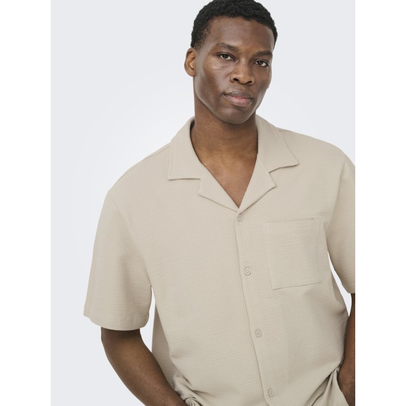 ONLY & SONS Kian Seersucker Kortærmet Skjorte - Silver Lining
