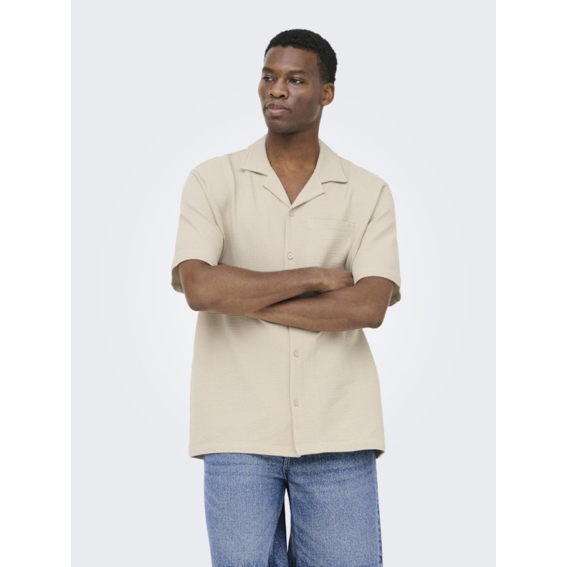 ONLY & SONS Kian Seersucker Kortærmet Skjorte - Silver Lining