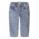 NAME IT Mini Bella Mom Shaped Jeans - Medium Blue Denim / Flower