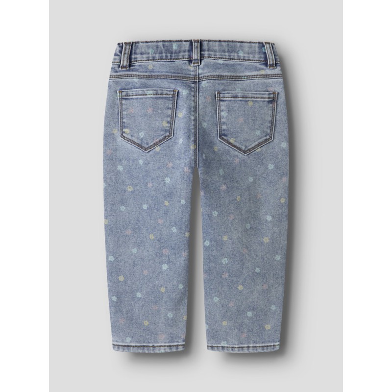 NAME IT Mini Bella Mom Shaped Jeans - Medium Blue Denim / Flower