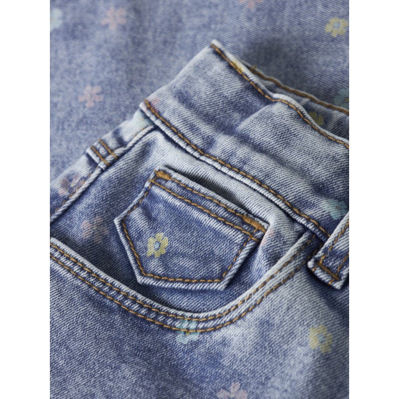 NAME IT Mini Bella Mom Shaped Jeans - Medium Blue Denim / Flower