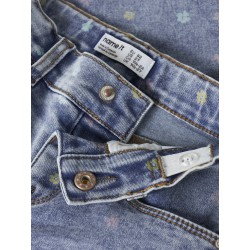 NAME IT Mini Bella Mom Shaped Jeans - Medium Blue Denim / Flower