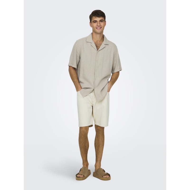 ONLY & SONS Latham Kortærmet Hør Resort Skjorte - Silver Linning