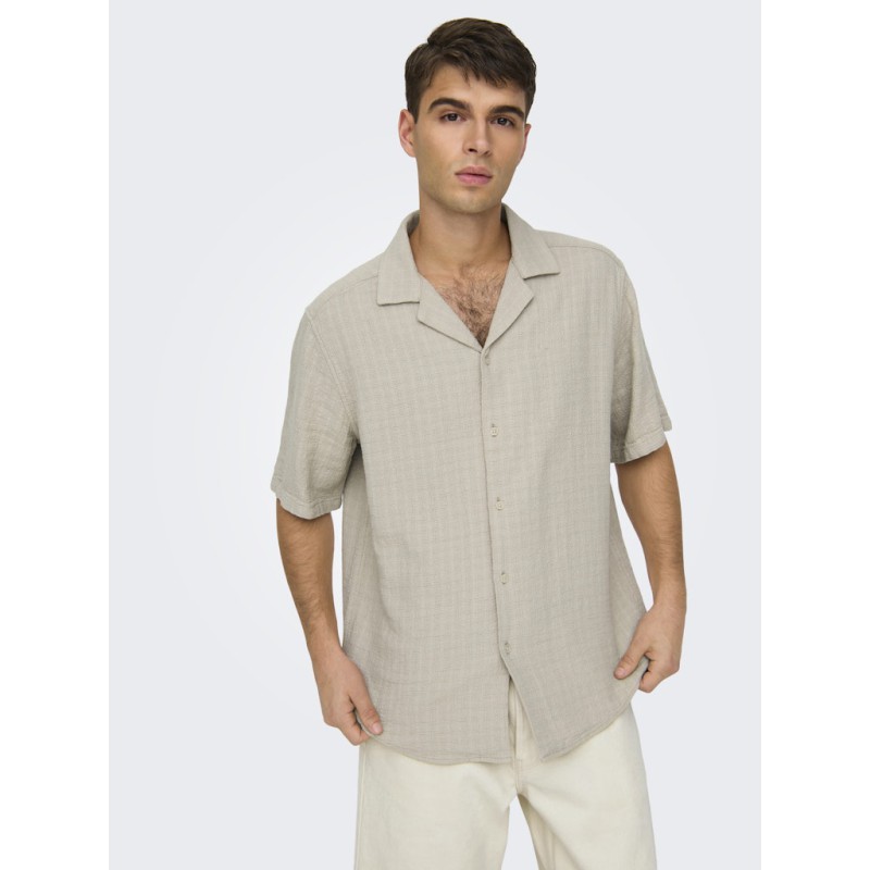 ONLY & SONS Latham Kortærmet Hør Resort Skjorte - Silver Linning