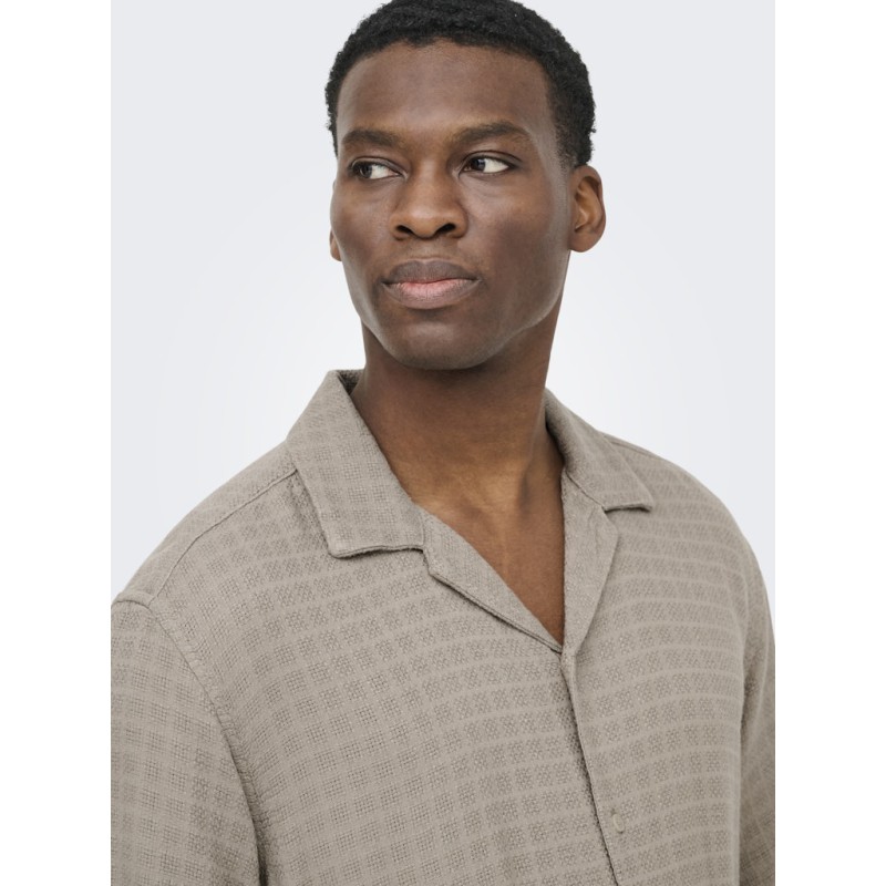 ONLY & SONS Latham Kortærmet Hør Resort Skjorte - Desert Taupe