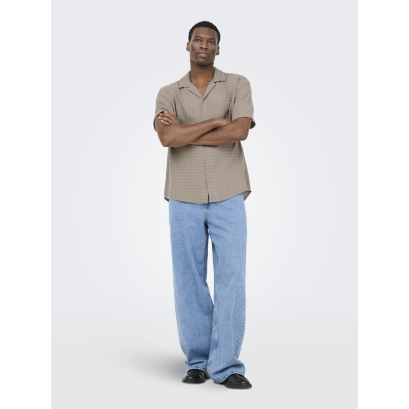 ONLY & SONS Latham Kortærmet Hør Resort Skjorte - Desert Taupe