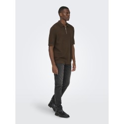 ONLY & SONS Menu Reular Kortærmet Strik Polo - Potting Soil
