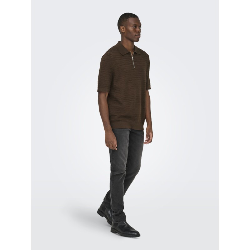 ONLY & SONS Menu Reular Kortærmet Strik Polo - Potting Soil