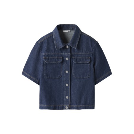 NAME IT Kids Lea Oversize S/S Denim Skjorte - Dark Blue Denim