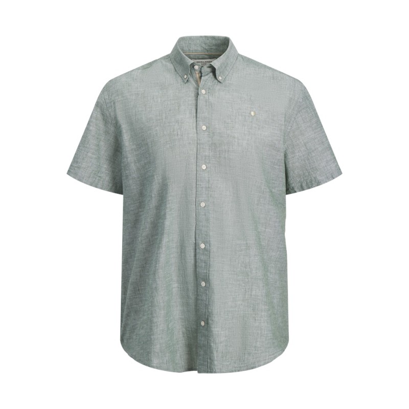 JACK & JONES PLUS Blusummer kortærmet hør skjorte - Laurel Wreath