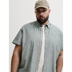 JACK & JONES PLUS Blusummer kortærmet hør skjorte - Laurel Wreath