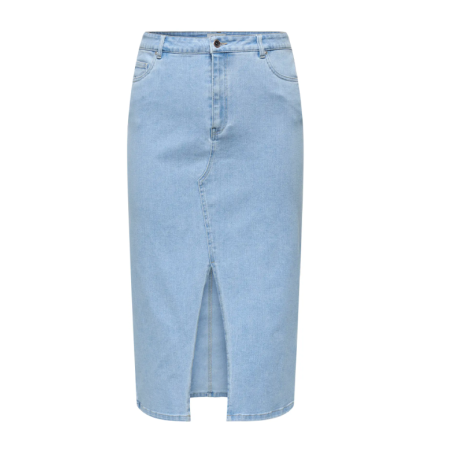ONLY CARMAKOMA Siri Front Slit Nederdel - Light Blue Denim