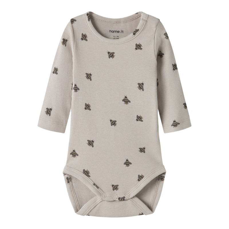 NAME IT BABY Fun kab langærmet body - Chateau Gray