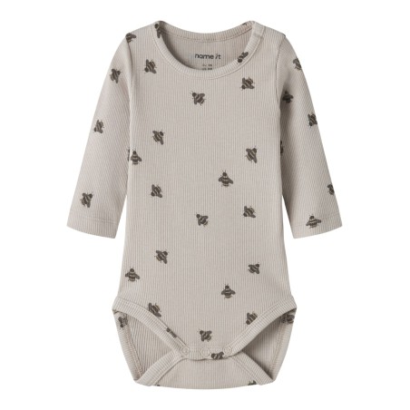 NAME IT BABY Fun kab langærmet body - Chateau Gray