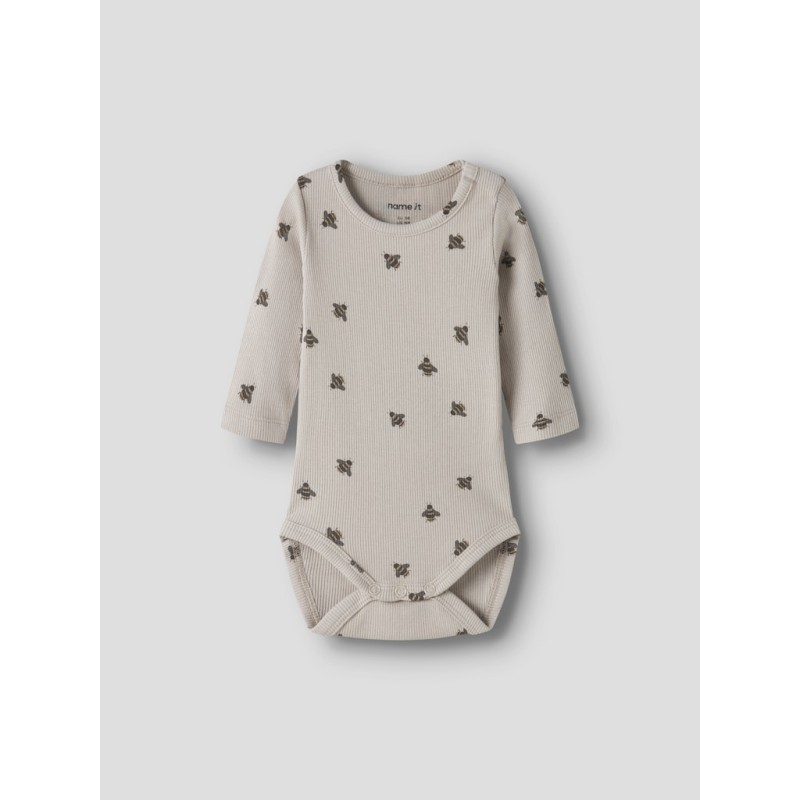 NAME IT BABY Fun kab langærmet body - Chateau Gray
