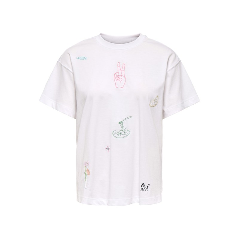 ONLY Emmima kortærmet t-shirt - Bright White w. Emmina too much front