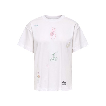 ONLY Emmima kortærmet t-shirt - Bright White w. Emmina too much front