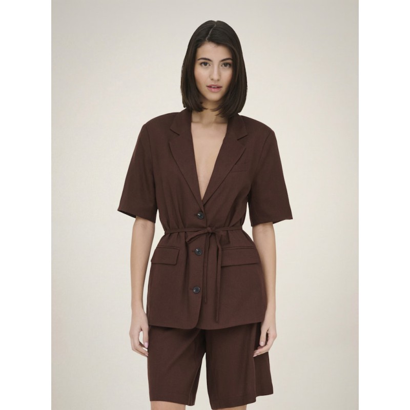 JDY Naomi hør kortærmet blazer - Chicory Coffee
