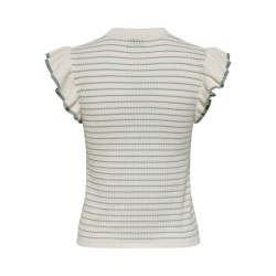 JDY Carice kortærmet Strik Top Med Flæser - Cloud Dancer W. GRANITE GREEN STRUCTURE