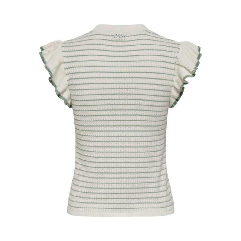 JDY Carice kortærmet Strik Top Med Flæser - Cloud Dancer W. GRANITE GREEN STRUCTURE