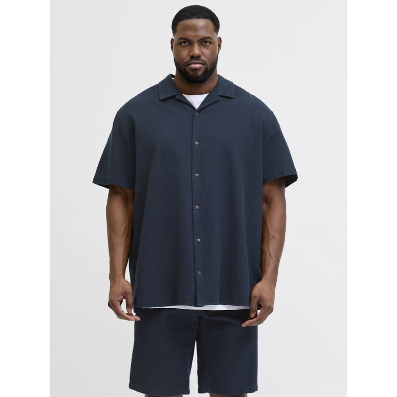 JACK & JONES PLUS Global waffle resort kortærmet skjorte - Navy Blazer