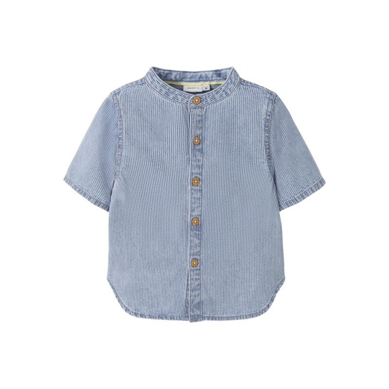 NAME IT MINI Hans stribede denim kortærmet skjorte - Light Blue Denim
