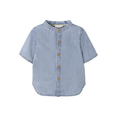 NAME IT MINI Hans stribede denim kortærmet skjorte - Light Blue Denim