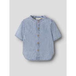 NAME IT MINI Hans stribede denim kortærmet skjorte - Light Blue Denim