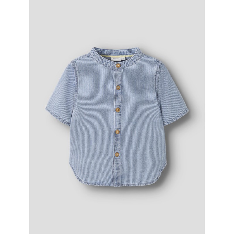 NAME IT MINI Hans stribede denim kortærmet skjorte - Light Blue Denim
