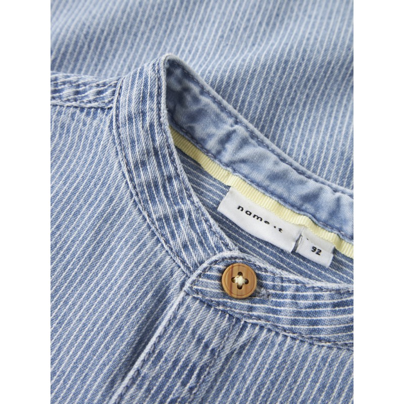 NAME IT MINI Hans stribede denim kortærmet skjorte - Light Blue Denim