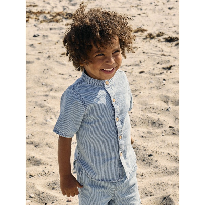 NAME IT MINI Hans stribede denim kortærmet skjorte - Light Blue Denim