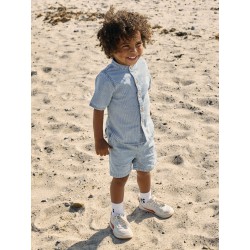 NAME IT MINI Hans stribede denim kortærmet skjorte - Light Blue Denim