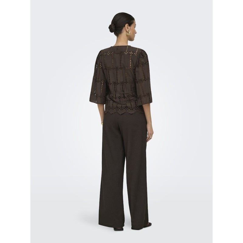 JDY Jojo 3/4 Broderi Anglaise Skjorte - Chocolate Brown