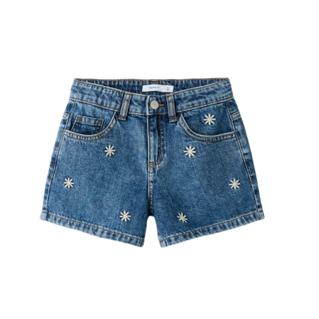 NAME IT KIDS Bella Denim Shorts - Medium Blue Denim / Daisy