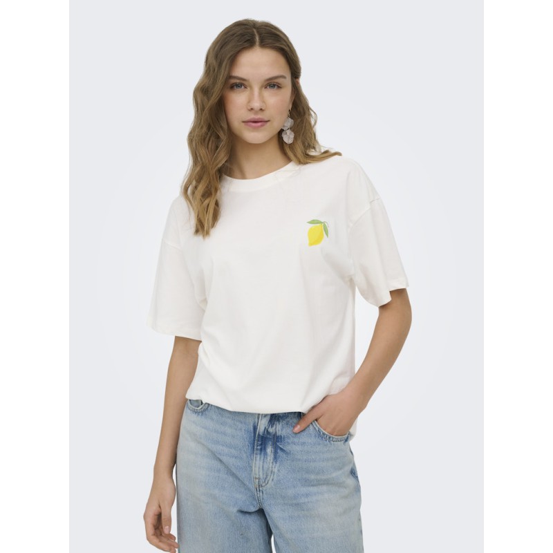 ONLY Elle kortærmet printed t-shirt - Cloud Dancer Lemoncello