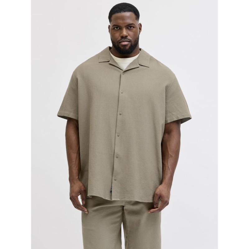 JACK & JONES PLUS Global waffle resort kortærmet skjorte - Vetiver