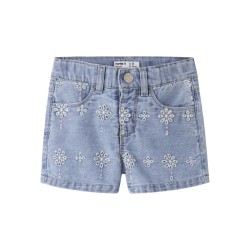 NAME IT MINI Rose mom denim anglai shorts - Light Blue Denim ANGLAISE