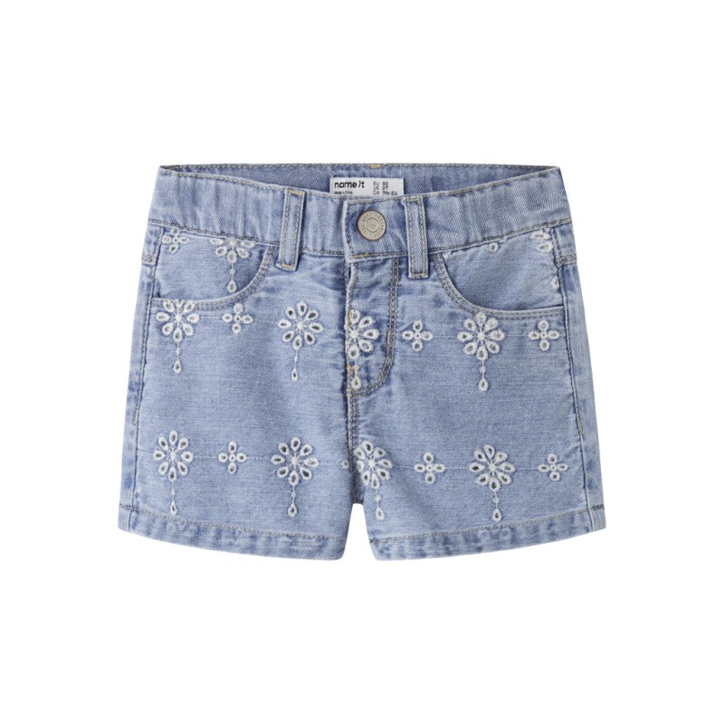 NAME IT MINI Rose mom denim anglai shorts - Light Blue Denim ANGLAISE