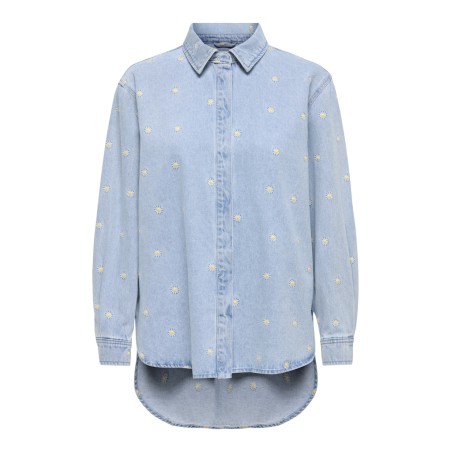 ONLY Vera langærmet daisy denim skjorte - Medium Blue Denim